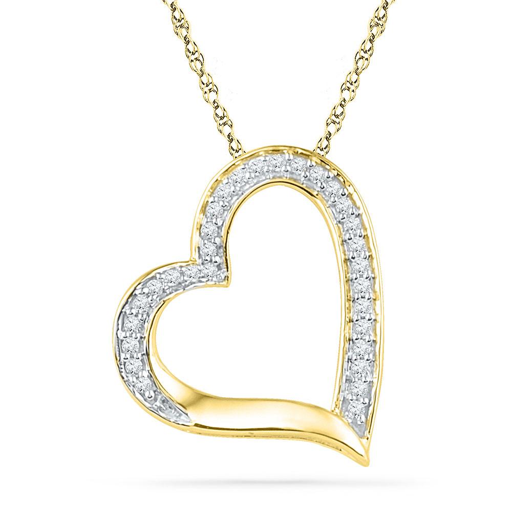 GND Diamond Heart & Love Symbol Pendant 10kt Yellow Gold Womens Round Diamond Heart Outline Pendant 1/8 Cttw