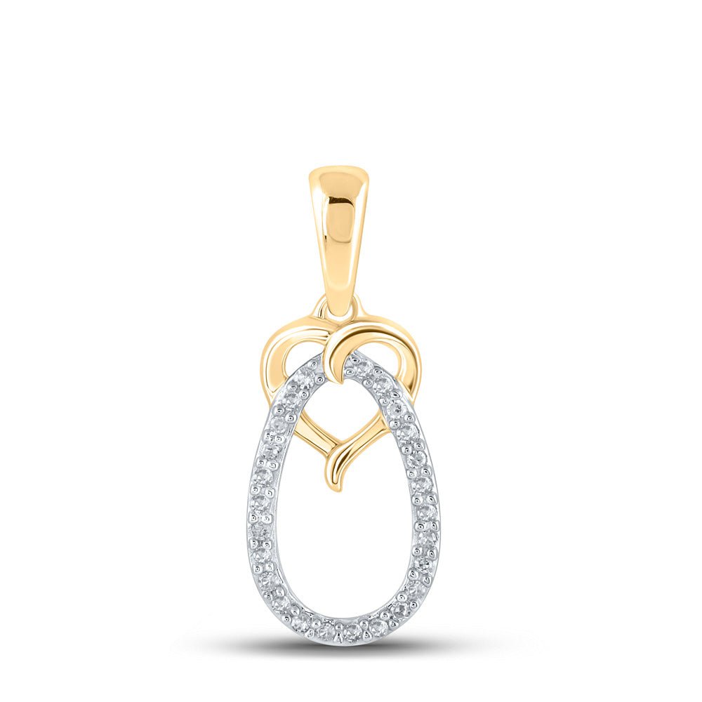 GND Diamond Heart & Love Symbol Pendant 10kt Yellow Gold Womens Round Diamond Heart Oval Pendant 1/12 Cttw