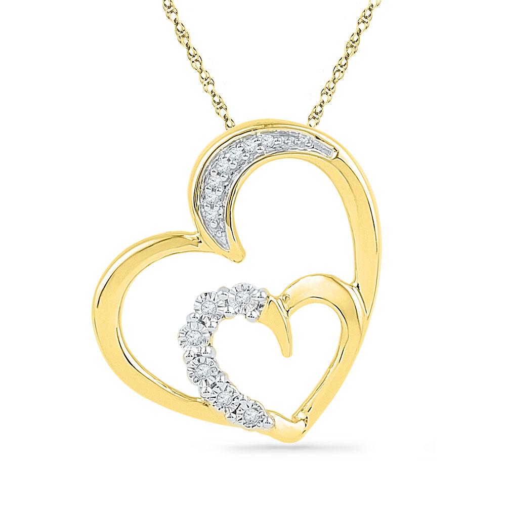GND Diamond Heart & Love Symbol Pendant 10kt Yellow Gold Womens Round Diamond Heart Pendant 1/20 Cttw