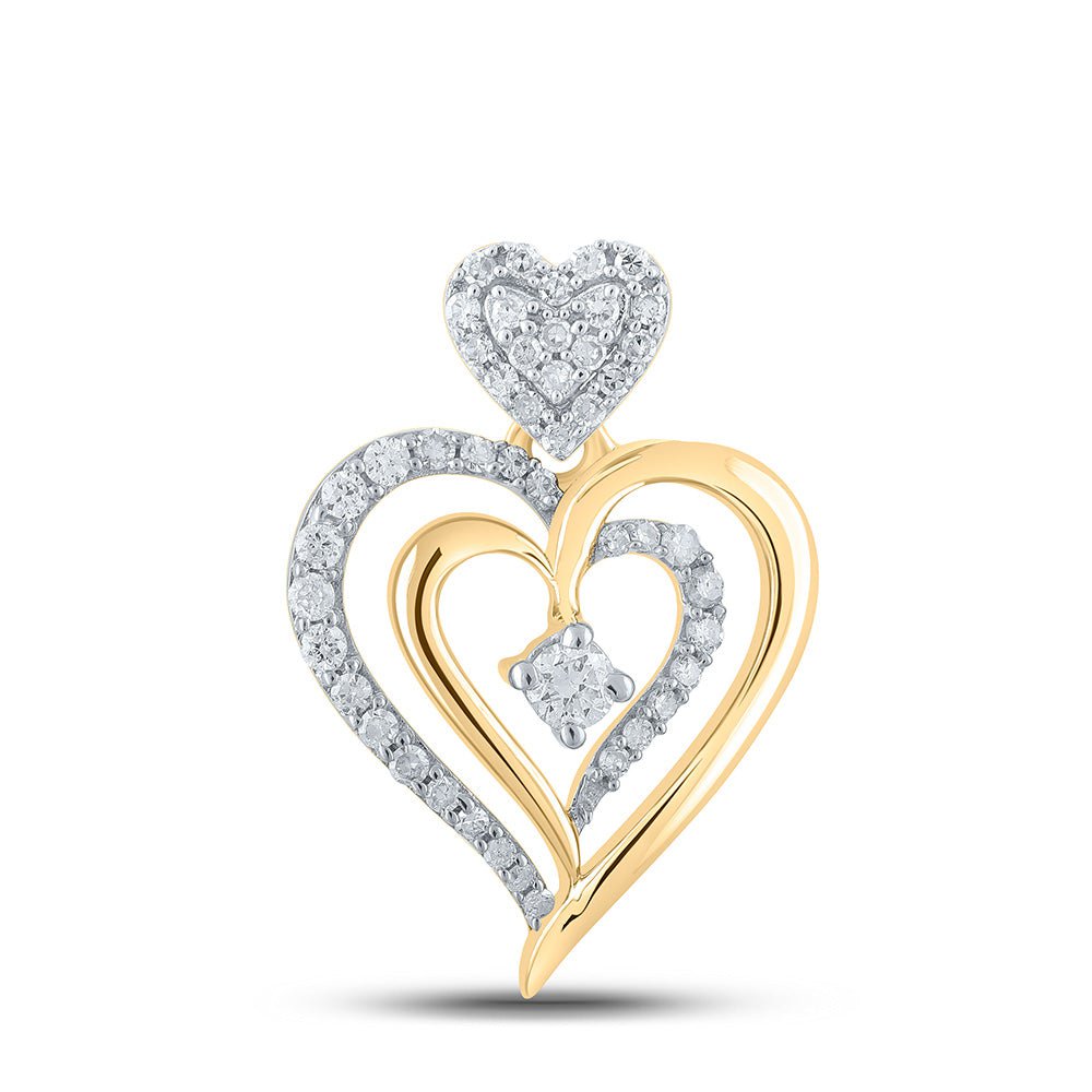 GND Diamond Heart & Love Symbol Pendant 10kt Yellow Gold Womens Round Diamond Heart Pendant 1/3 Cttw