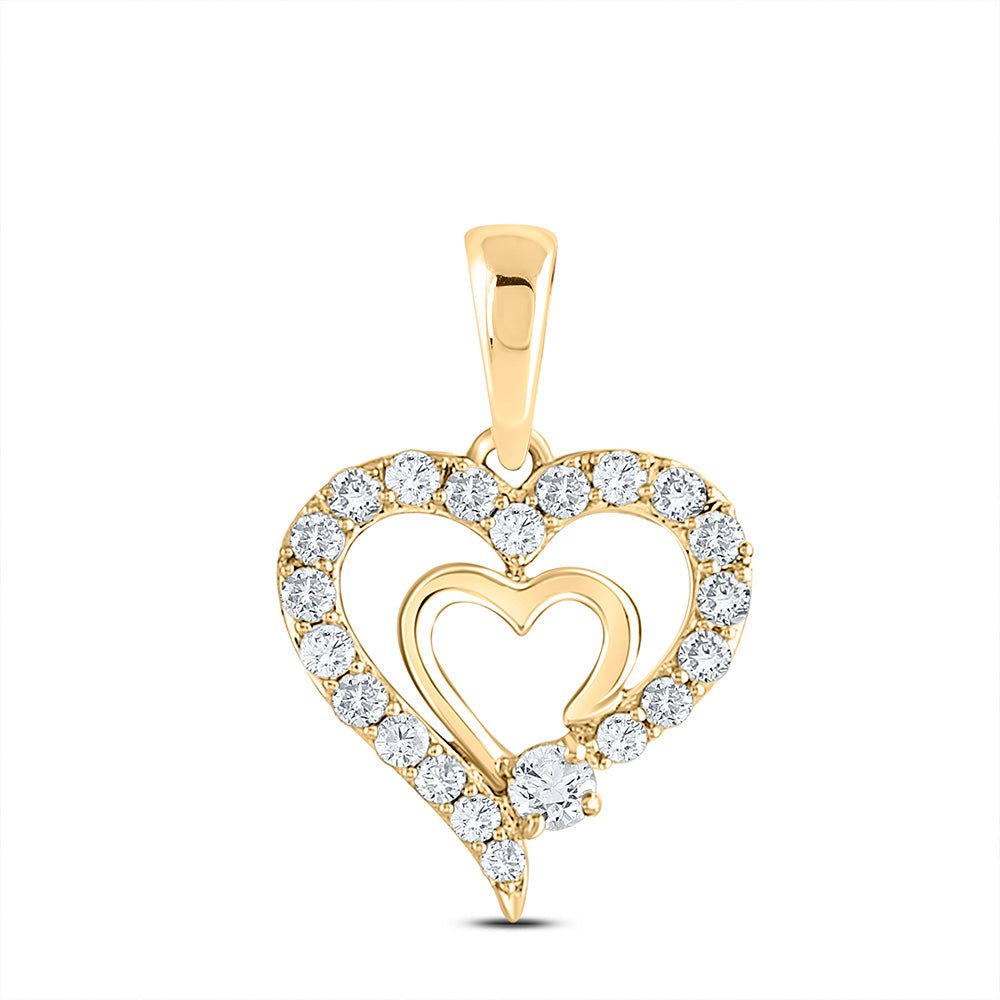 GND Diamond Heart & Love Symbol Pendant 10kt Yellow Gold Womens Round Diamond Heart Pendant 1/4 Cttw