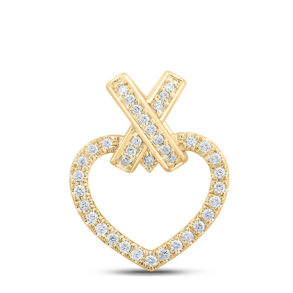 GND Diamond Heart & Love Symbol Pendant 10kt Yellow Gold Womens Round Diamond Heart Pendant 1/4 Cttw