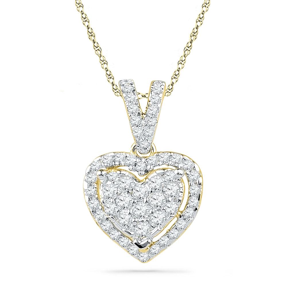 GND Diamond Heart & Love Symbol Pendant 10kt Yellow Gold Womens Round Diamond Heart Pendant 1/5 Cttw
