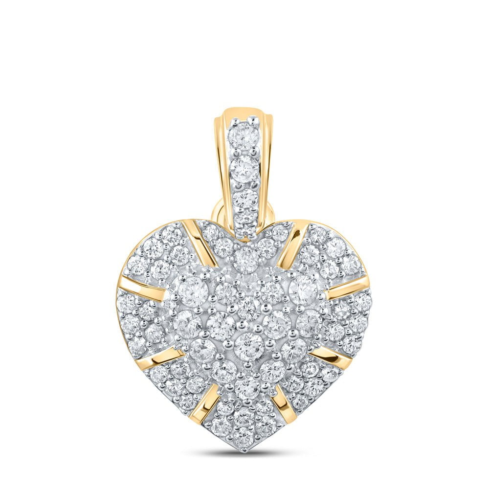 GND Diamond Heart & Love Symbol Pendant 10kt Yellow Gold Womens Round Diamond Heart Pendant 5/8 Cttw