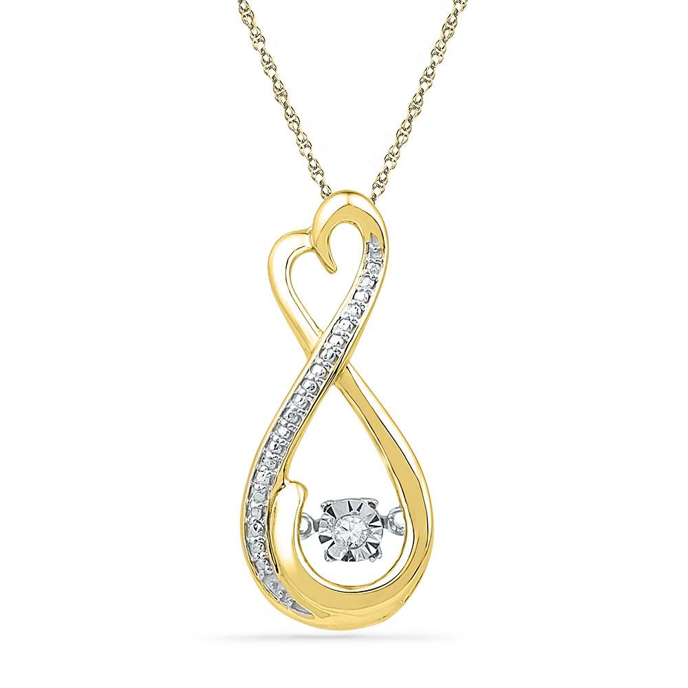 GND Diamond Heart & Love Symbol Pendant 10kt Yellow Gold Womens Round Diamond Infinity Moving Twinkle Pendant .03 Cttw