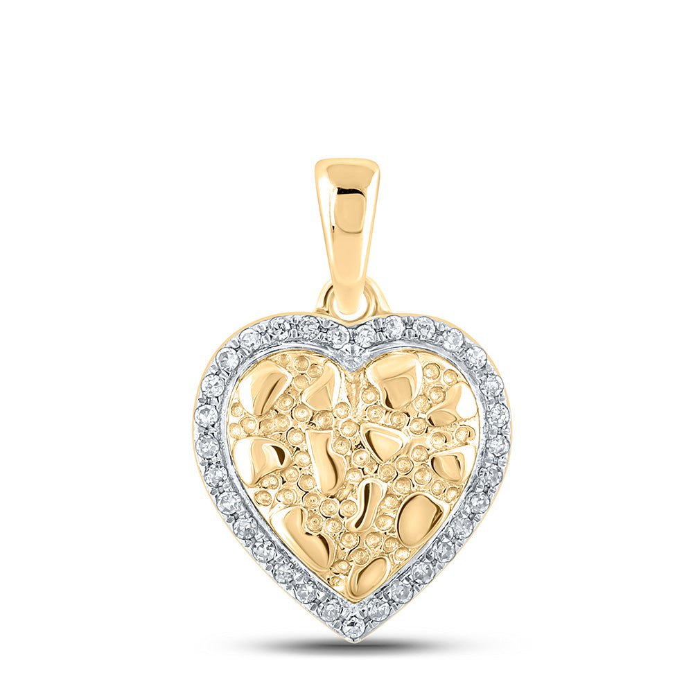 GND Diamond Heart & Love Symbol Pendant 10kt Yellow Gold Womens Round Diamond Nugget Heart Pendant 1/12 Cttw