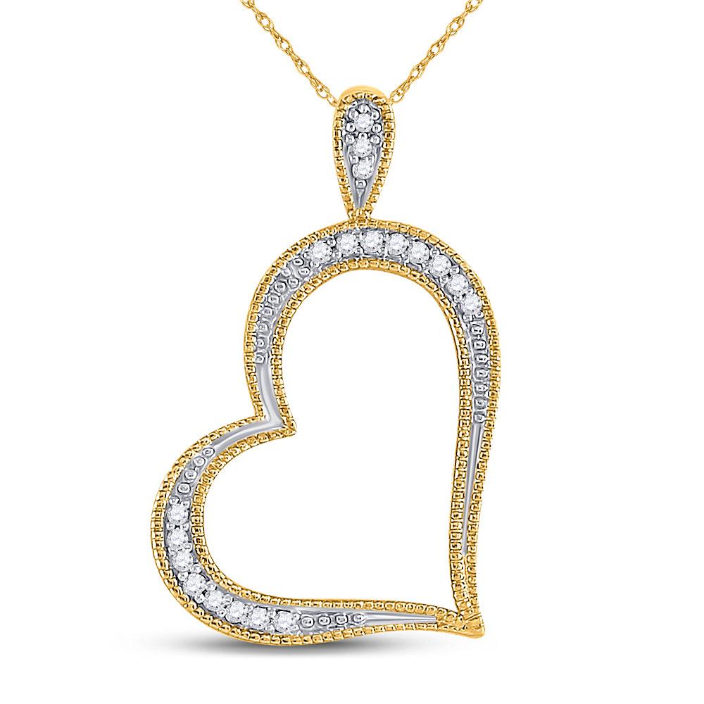 GND Diamond Heart & Love Symbol Pendant 10kt Yellow Gold Womens Round Diamond Outline Heart Pendant 1/20 Cttw