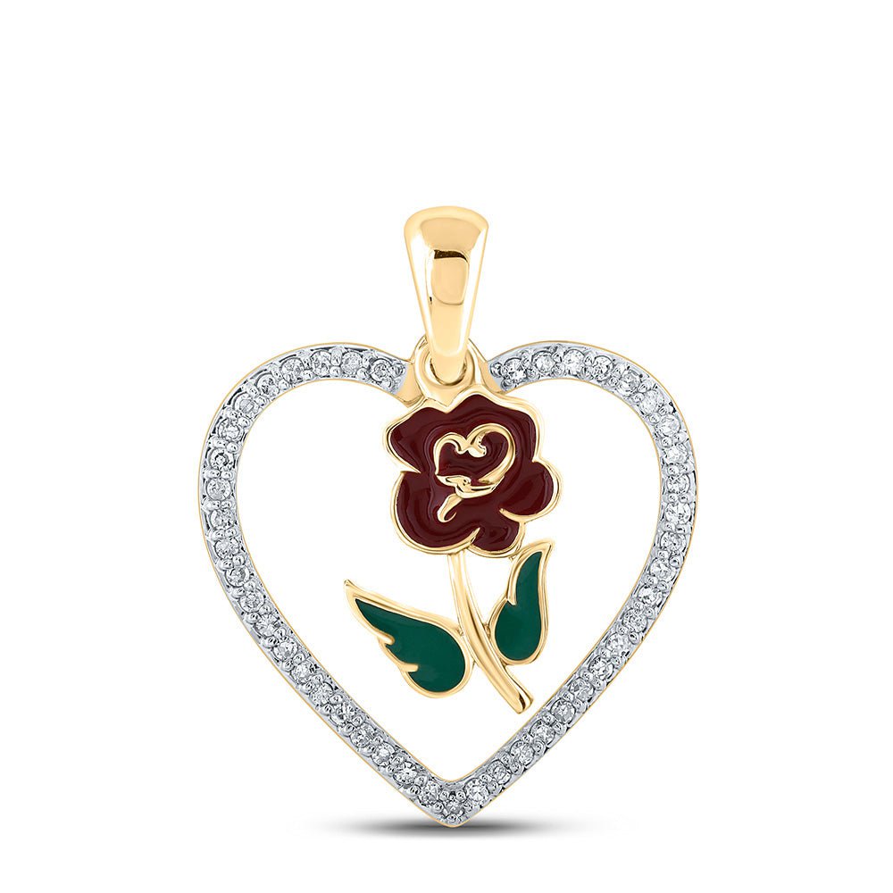 GND Diamond Heart & Love Symbol Pendant 10kt Yellow Gold Womens Round Diamond Rose Heart Pendant 1/8 Cttw