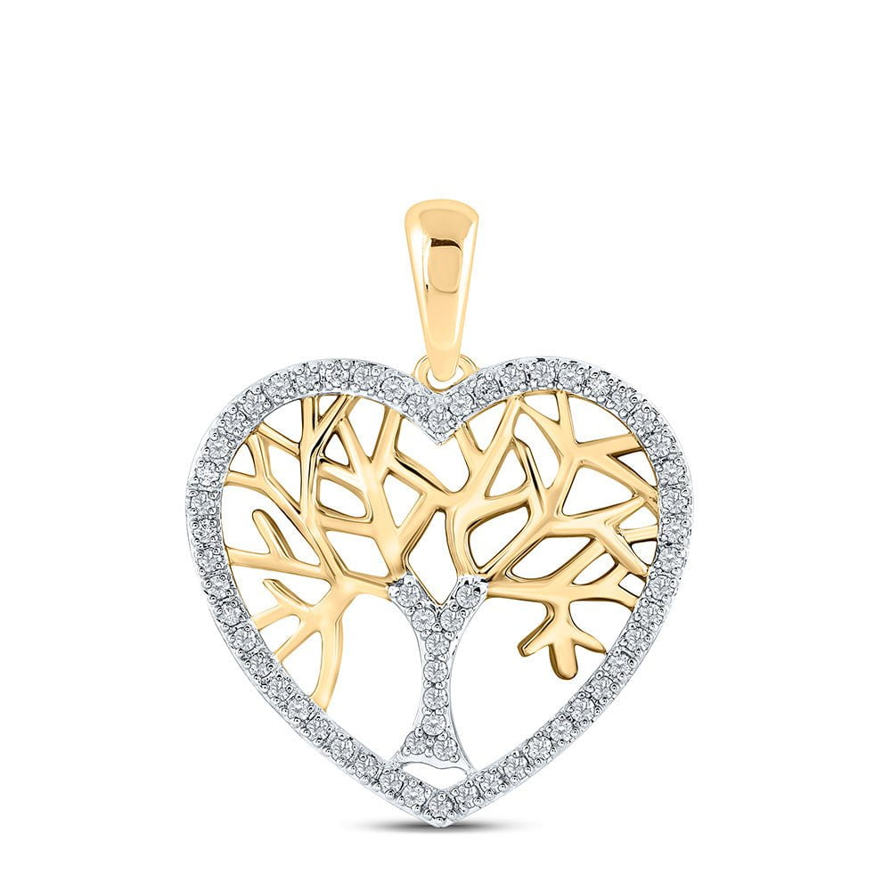 GND Diamond Heart & Love Symbol Pendant 10kt Yellow Gold Womens Round Diamond Tree of Life Heart Pendant 1/4 Cttw