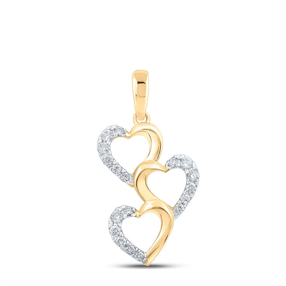 GND Diamond Heart & Love Symbol Pendant 10kt Yellow Gold Womens Round Diamond Triple Heart Pendant 1/4 Cttw