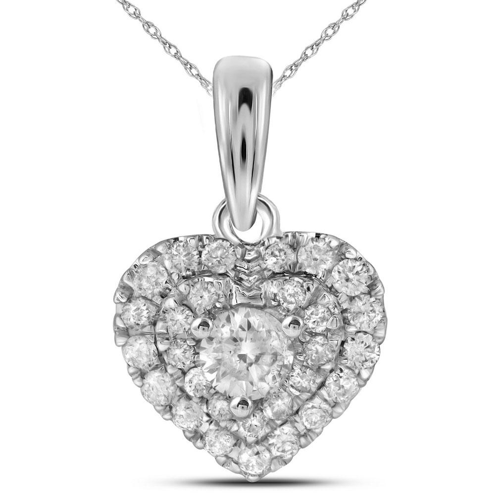 GND Diamond Heart & Love Symbol Pendant 14kt White Gold Womens Round Diamond Fashion Heart Pendant 1/3 Cttw