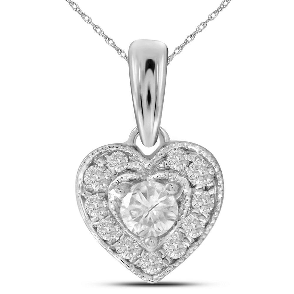 GND Diamond Heart & Love Symbol Pendant 14kt White Gold Womens Round Diamond Solitaire Heart Pendant 1/4 Cttw