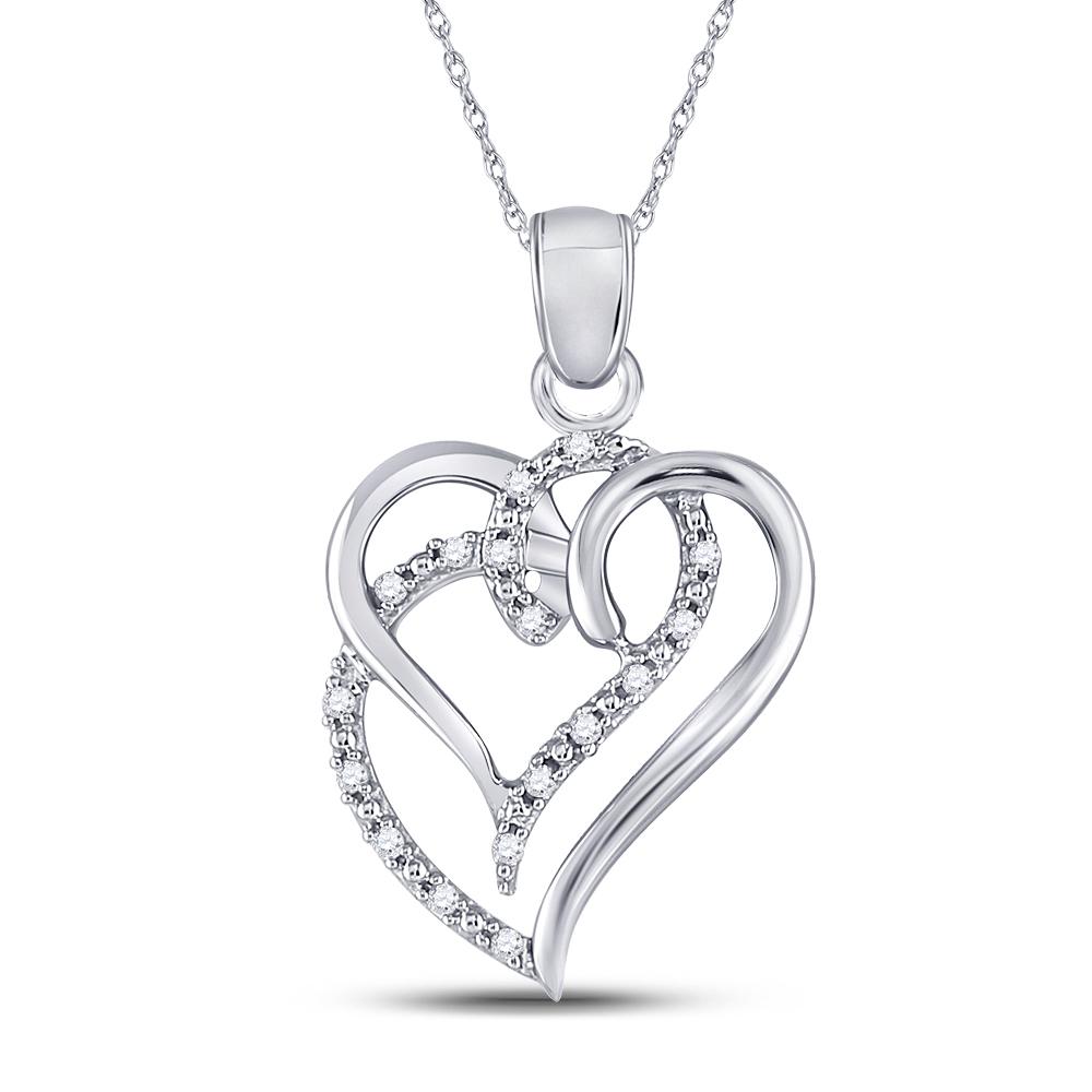 GND Diamond Heart & Love Symbol Pendant Sterling Silver Womens Round Diamond Double Heart Pendant 1/10 Cttw