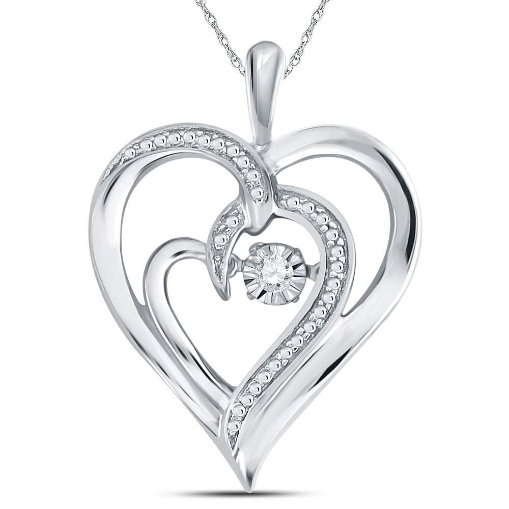 GND Diamond Heart & Love Symbol Pendant Sterling Silver Womens Round Diamond Heart Moving Twinkle Pendant .03 Cttw
