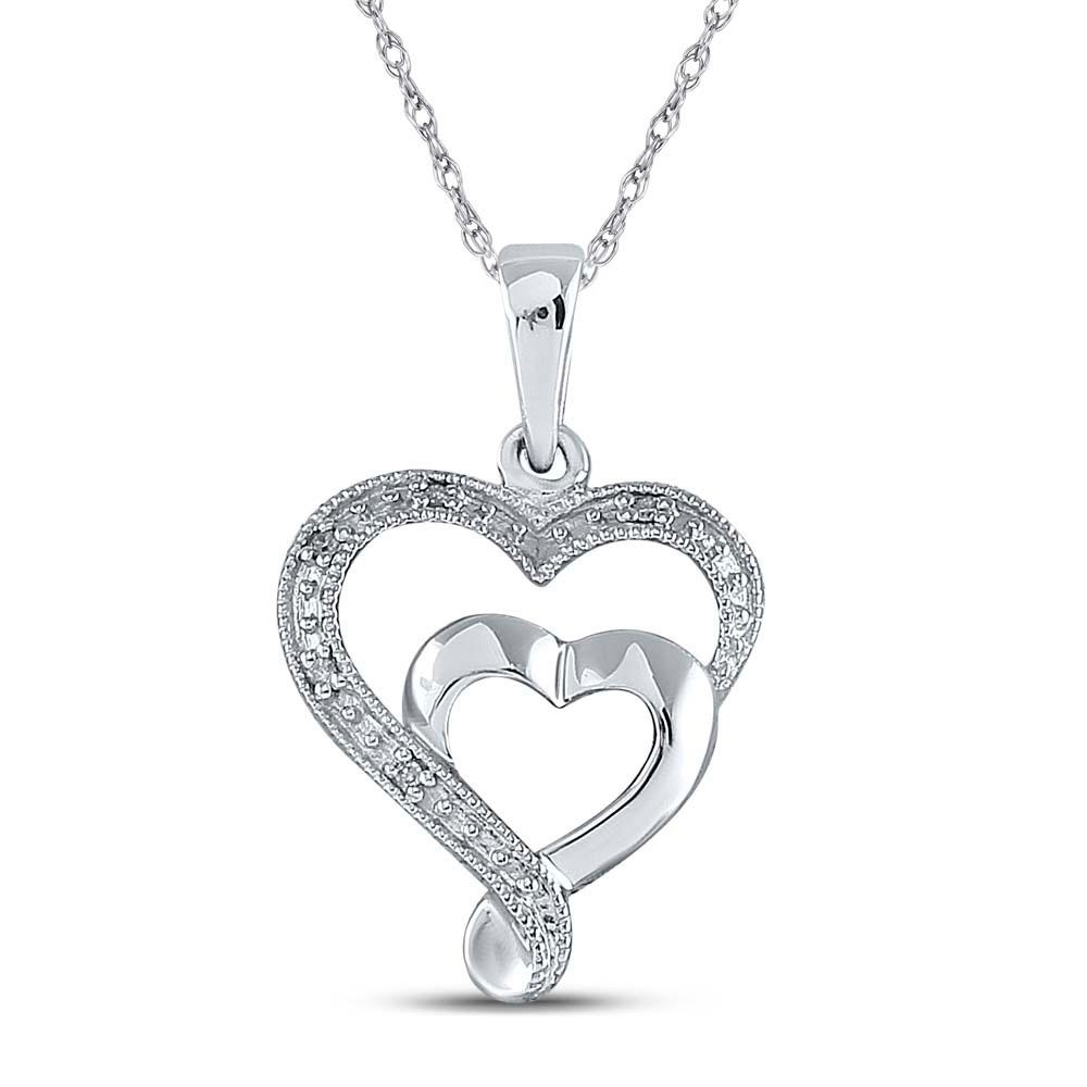 GND Diamond Heart & Love Symbol Pendant Sterling Silver Womens Round Diamond Heart Pendant .02 Cttw