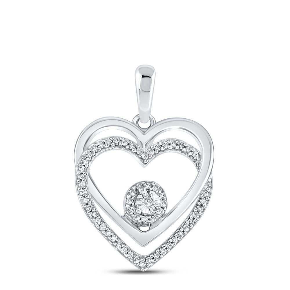 GND Diamond Heart & Love Symbol Pendant Sterling Silver Womens Round Diamond Heart Pendant 1/10 Cttw