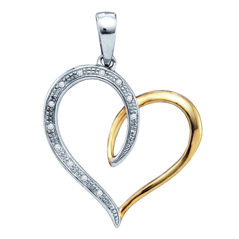 GND Diamond Heart & Love Symbol Pendant Sterling Silver Womens Round Diamond Two-tone Heart Pendant 1/20 Cttw