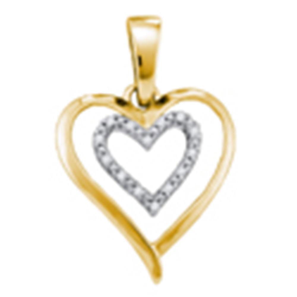 GND Diamond Heart & Love Symbol Pendant Yellow-tone Sterling Silver Womens Round Diamond Double Heart Pendant 1/20 Cttw