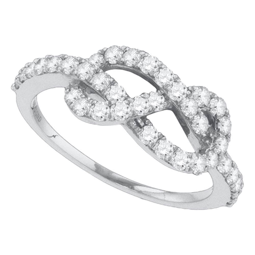 GND Diamond Heart Ring 10k White Gold Womens Round Diamond Infinity Knot Woven Ring 3/4 Cttw