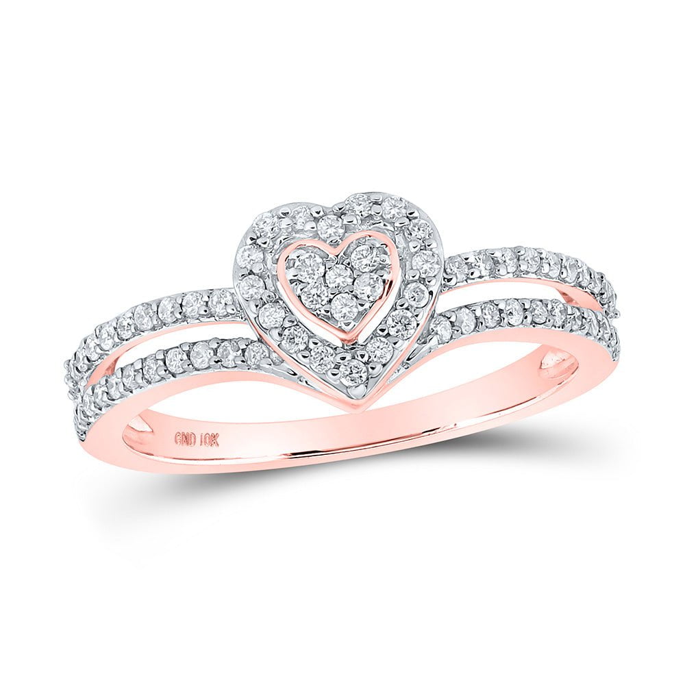 GND Diamond Heart Ring 10kt Rose Gold Womens Round Diamond Heart Ring 1/3 Cttw