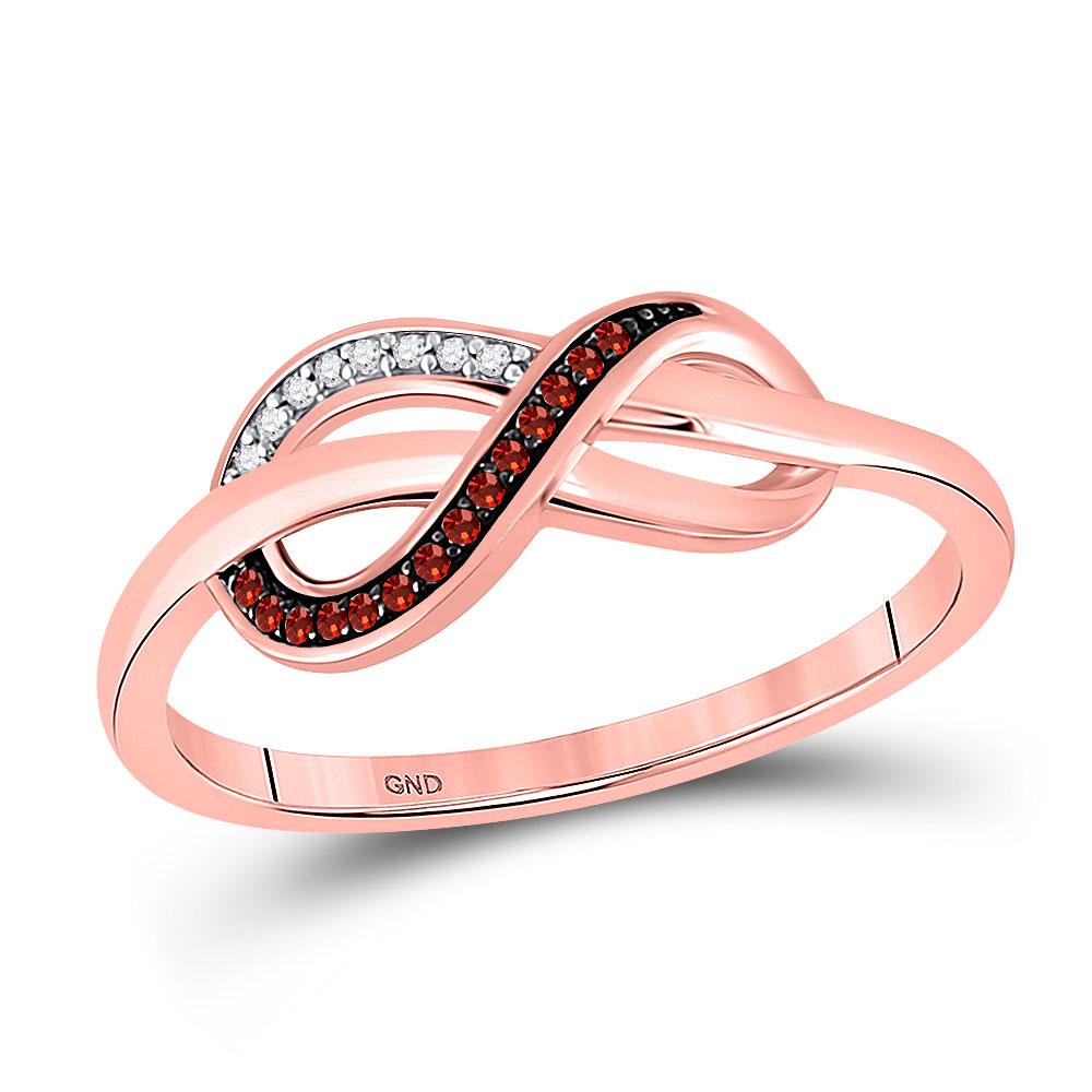 GND Diamond Heart Ring 10kt Rose Gold Womens Round Red Color Enhanced Diamond Infinity Ring 1/20 Cttw