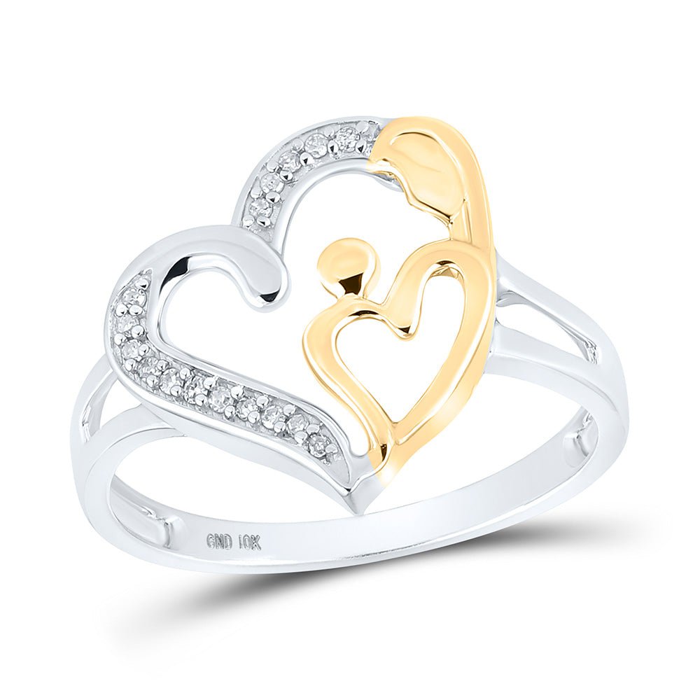 GND Diamond Heart Ring 10kt Two-tone Gold Womens Round Diamond Heart Ring 1/20 Cttw