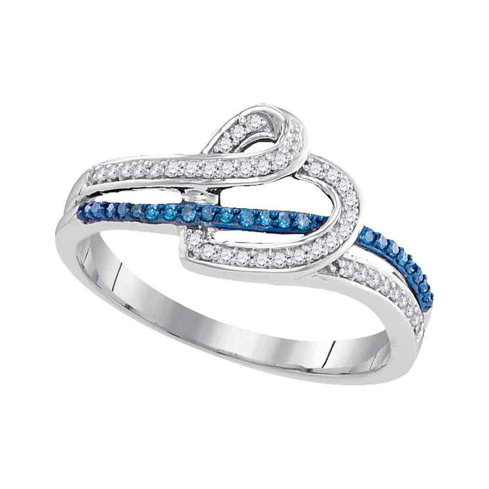 GND Diamond Heart Ring 10kt White Gold Womens Round Blue Color Enhanced Diamond Heart Ring 1/5 Cttw