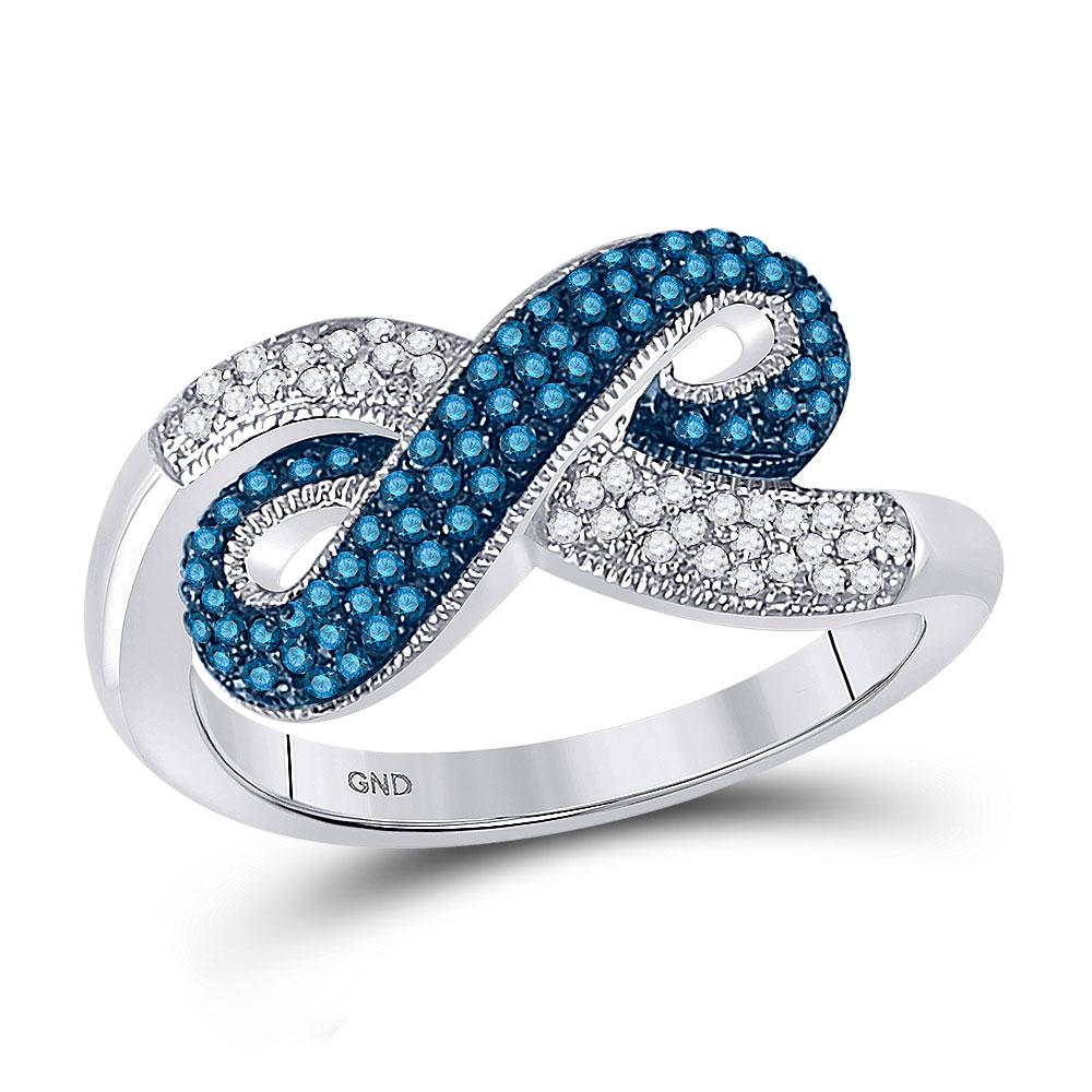 GND Diamond Heart Ring 10kt White Gold Womens Round Blue Color Enhanced Diamond Infinity Ring 1/3 Cttw