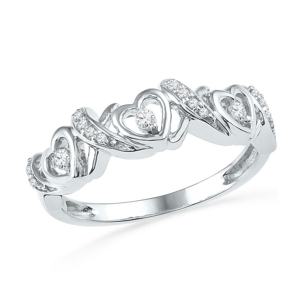 GND Diamond Heart Ring 10kt White Gold Womens Round Diamond Heart Band Ring 1/8 Cttw
