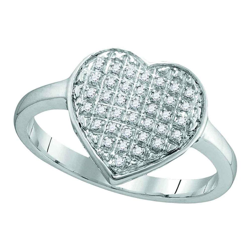 GND Diamond Heart Ring 10kt White Gold Womens Round Diamond Heart Cluster Ring 1/10 Cttw