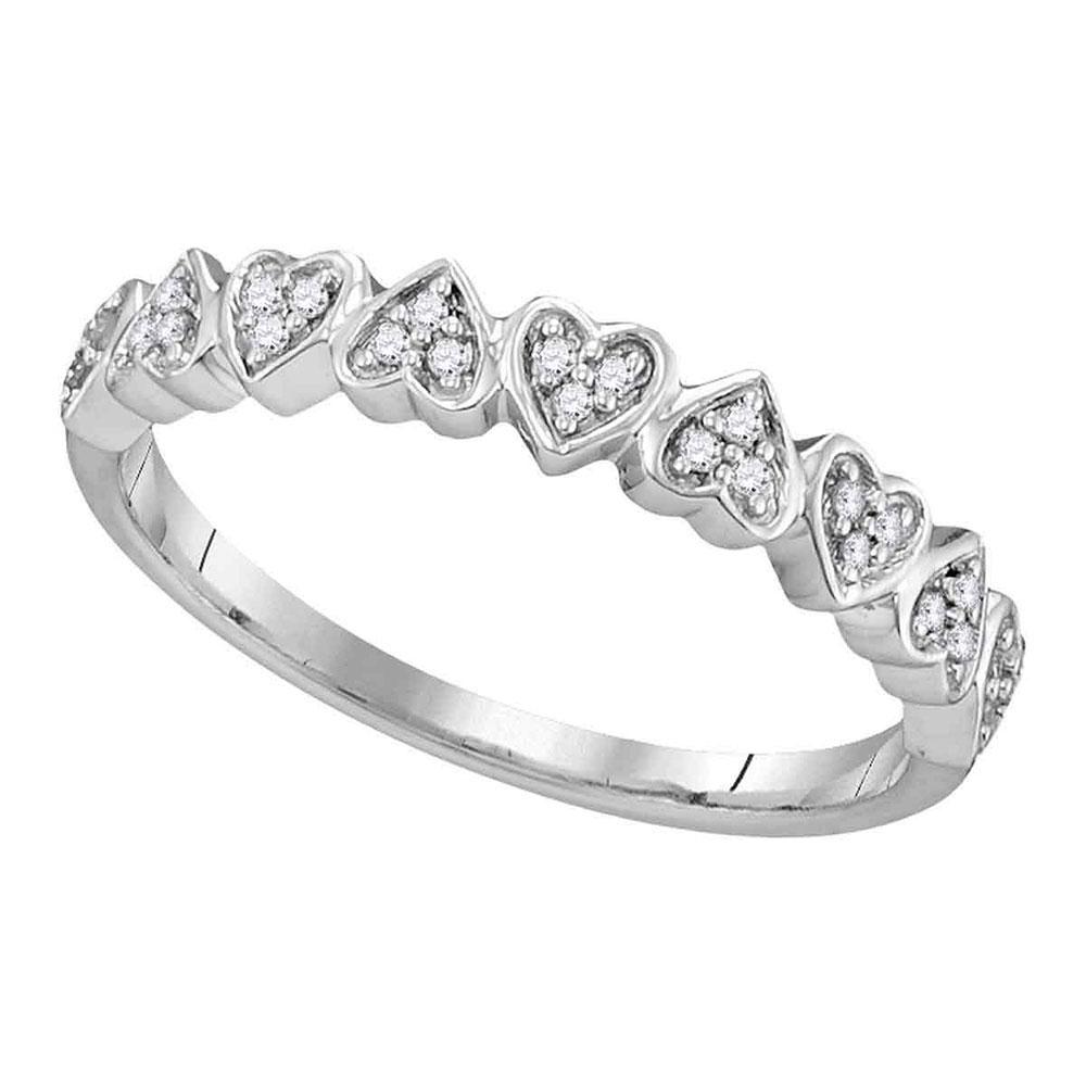 GND Diamond Heart Ring 10kt White Gold Womens Round Diamond Heart Ring 1/10 Cttw