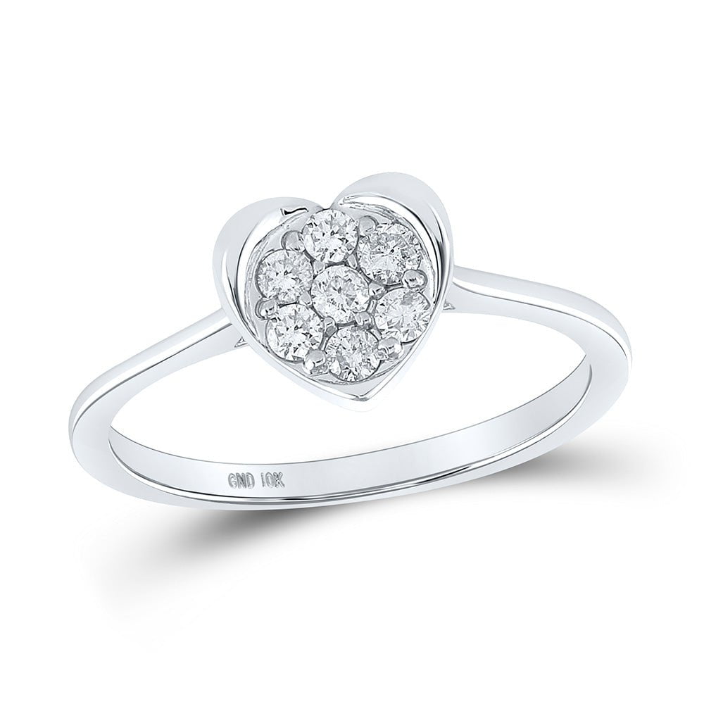 GND Diamond Heart Ring 10kt White Gold Womens Round Diamond Heart Ring 1/4 Cttw
