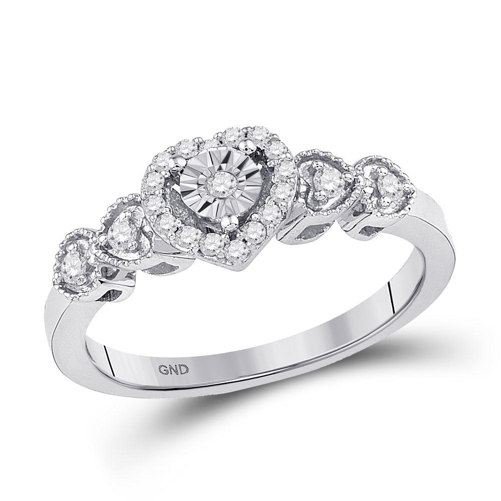GND Diamond Heart Ring 10kt White Gold Womens Round Diamond Heart Ring 1/5 Cttw
