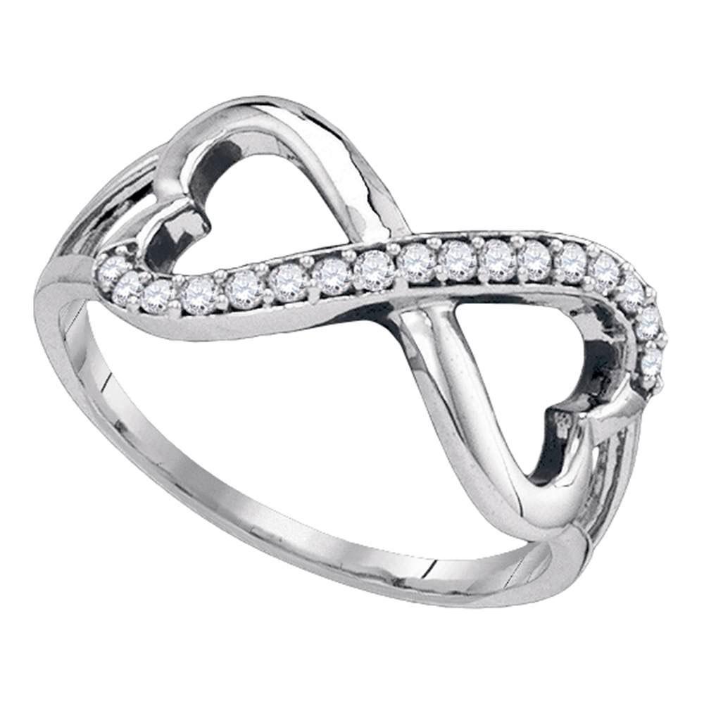 GND Diamond Heart Ring 10kt White Gold Womens Round Diamond Infinity Double Heart Ring 1/6 Cttw