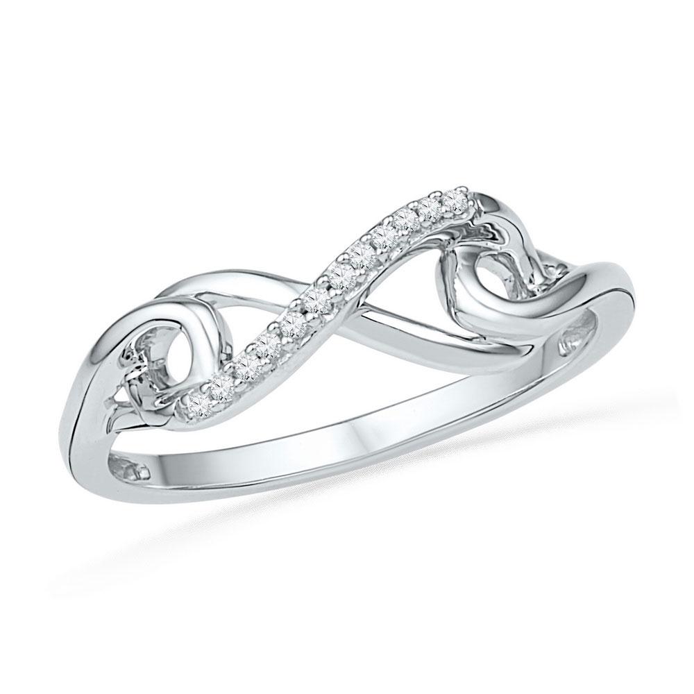 GND Diamond Heart Ring 10kt White Gold Womens Round Diamond Infinity Knot Ring 1/20 Cttw