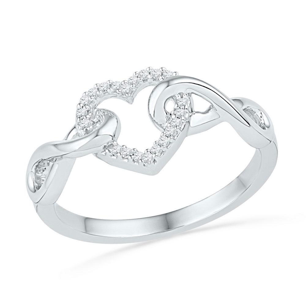 GND Diamond Heart Ring 10kt White Gold Womens Round Diamond Infinity Twist Heart Ring 1/10 Cttw