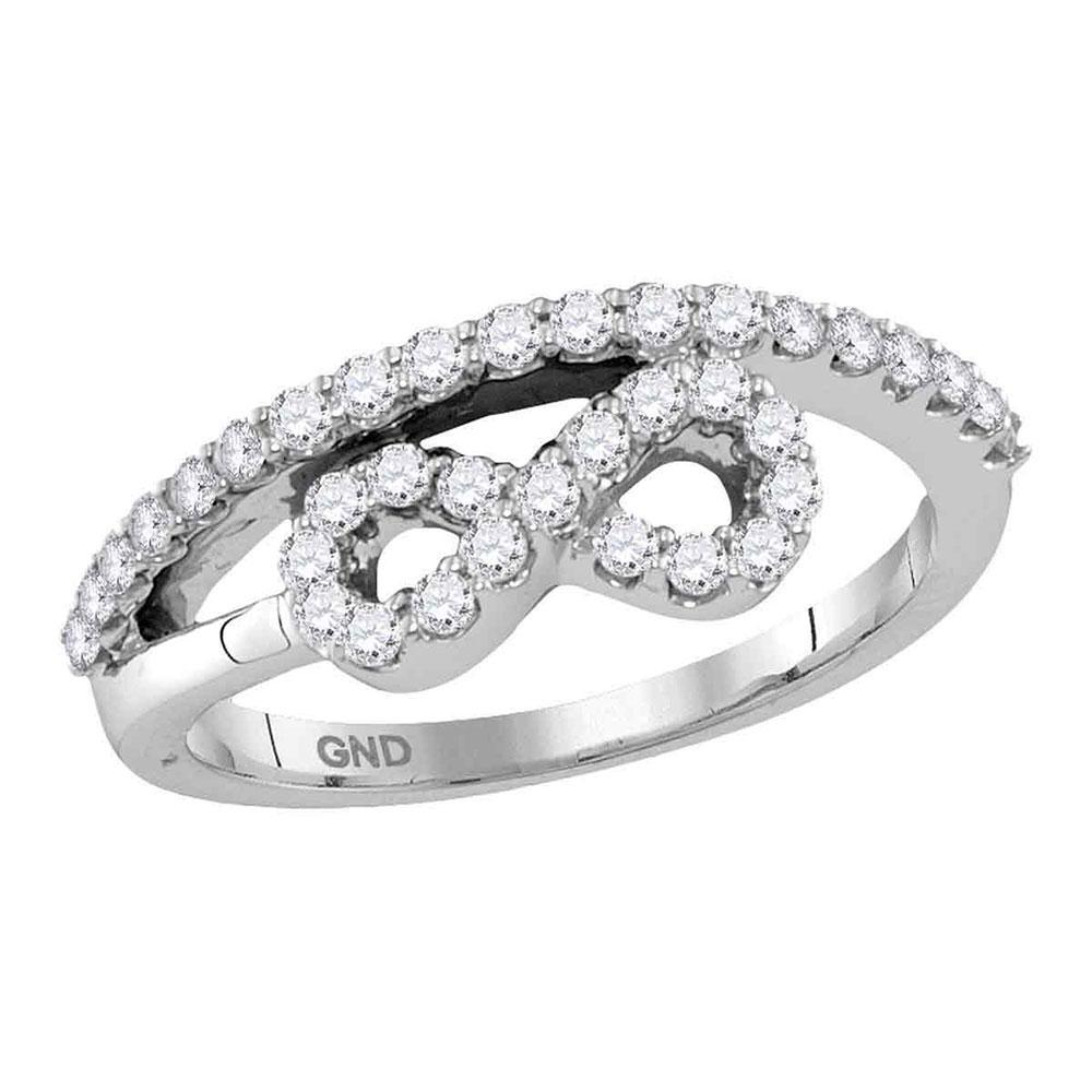 GND Diamond Heart Ring 10kt White Gold Womens Round Diamond Woven Infinity Band Ring 1/2 Cttw