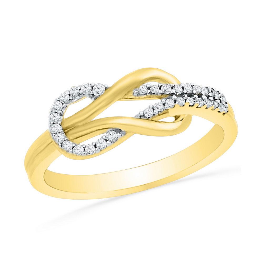 GND Diamond Heart Ring 10kt Yellow Gold Womens Round Diamond Double Lasso Infinity Ring 1/6 Cttw