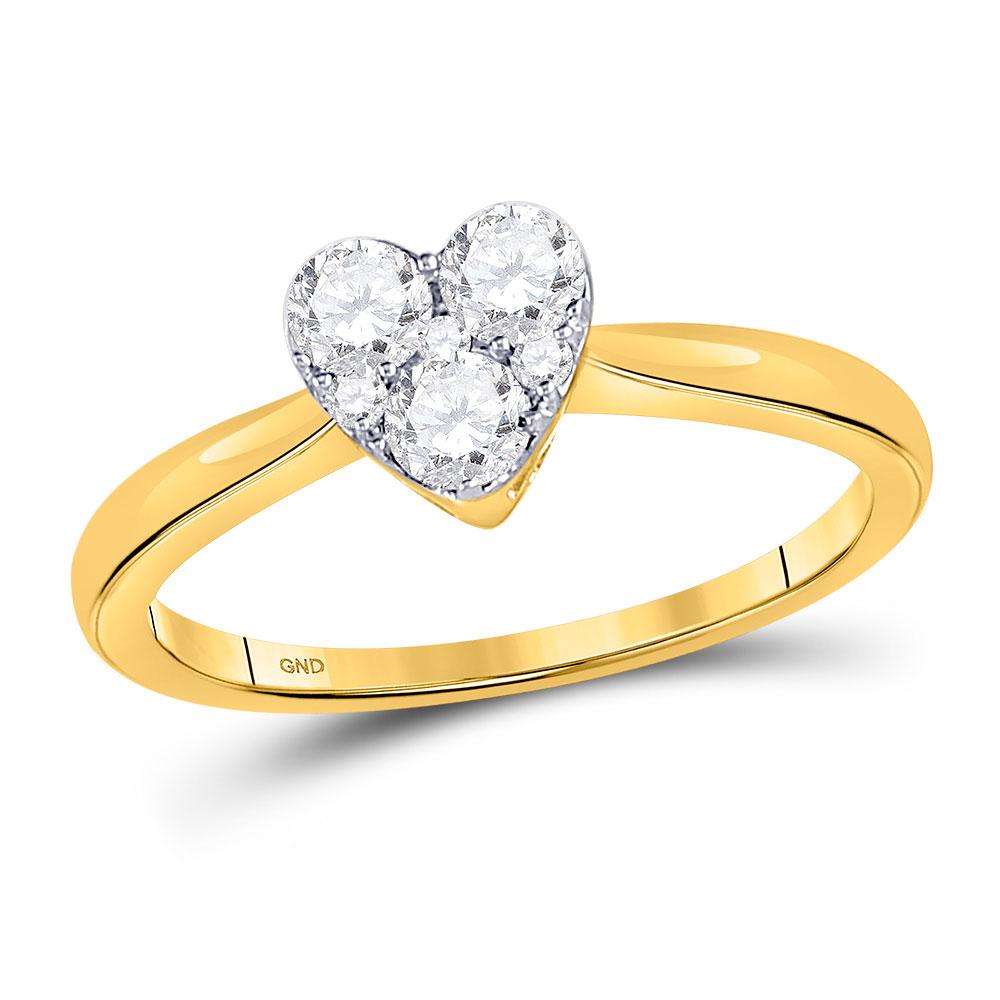 GND Diamond Heart Ring 10kt Yellow Gold Womens Round Diamond Heart Cluster Ring 1/2 Cttw