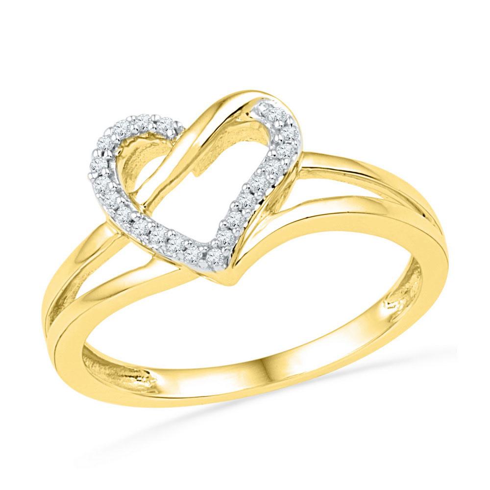 GND Diamond Heart Ring 10kt Yellow Gold Womens Round Diamond Heart Outline Ring 1/20 Cttw