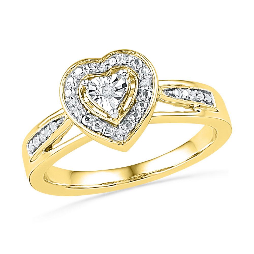 GND Diamond Heart Ring 10kt Yellow Gold Womens Round Diamond Heart Ring .03 Cttw