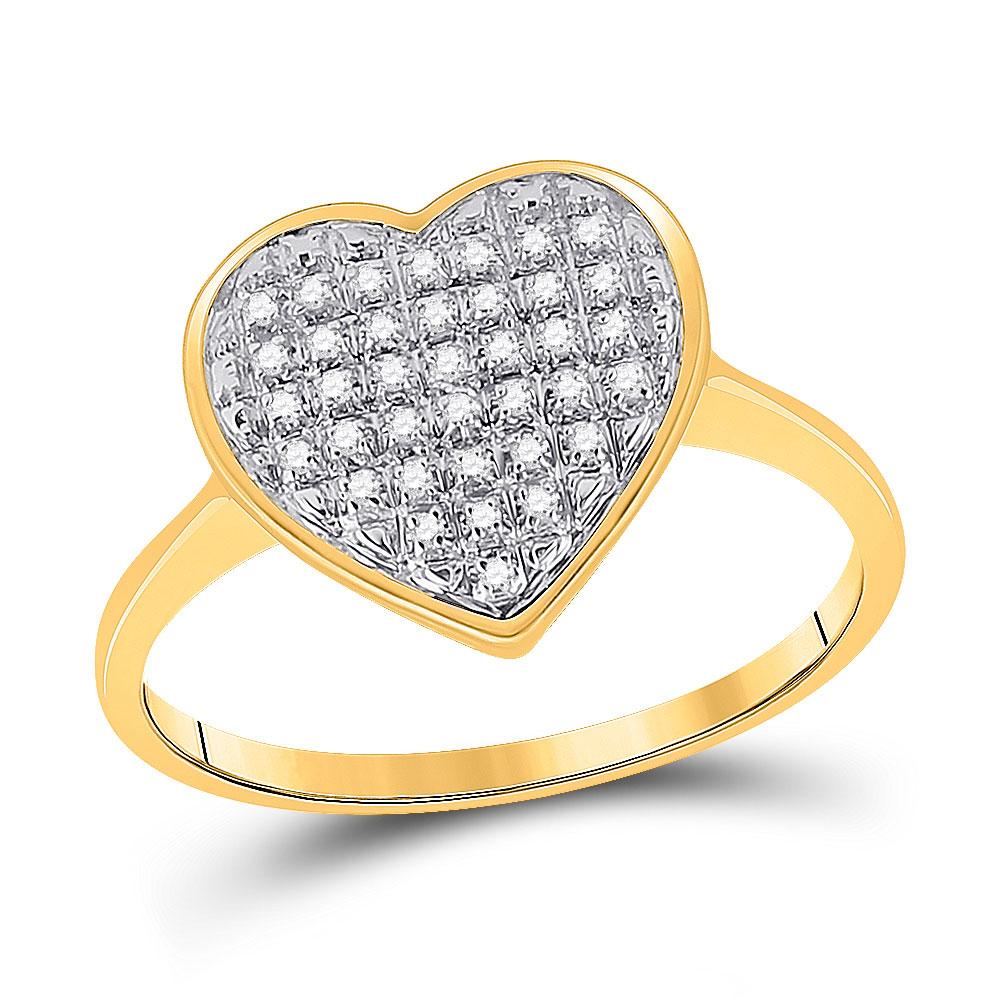 GND Diamond Heart Ring 10kt Yellow Gold Womens Round Diamond Heart Ring 1/10 Cttw