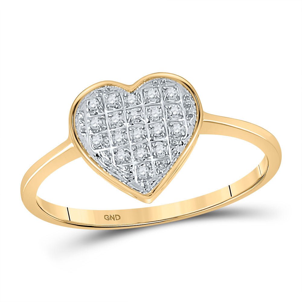 GND Diamond Heart Ring 10kt Yellow Gold Womens Round Diamond Heart Ring 1/20 Cttw