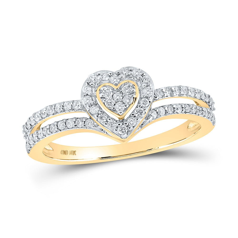 GND Diamond Heart Ring 10kt Yellow Gold Womens Round Diamond Heart Ring 1/3 Cttw