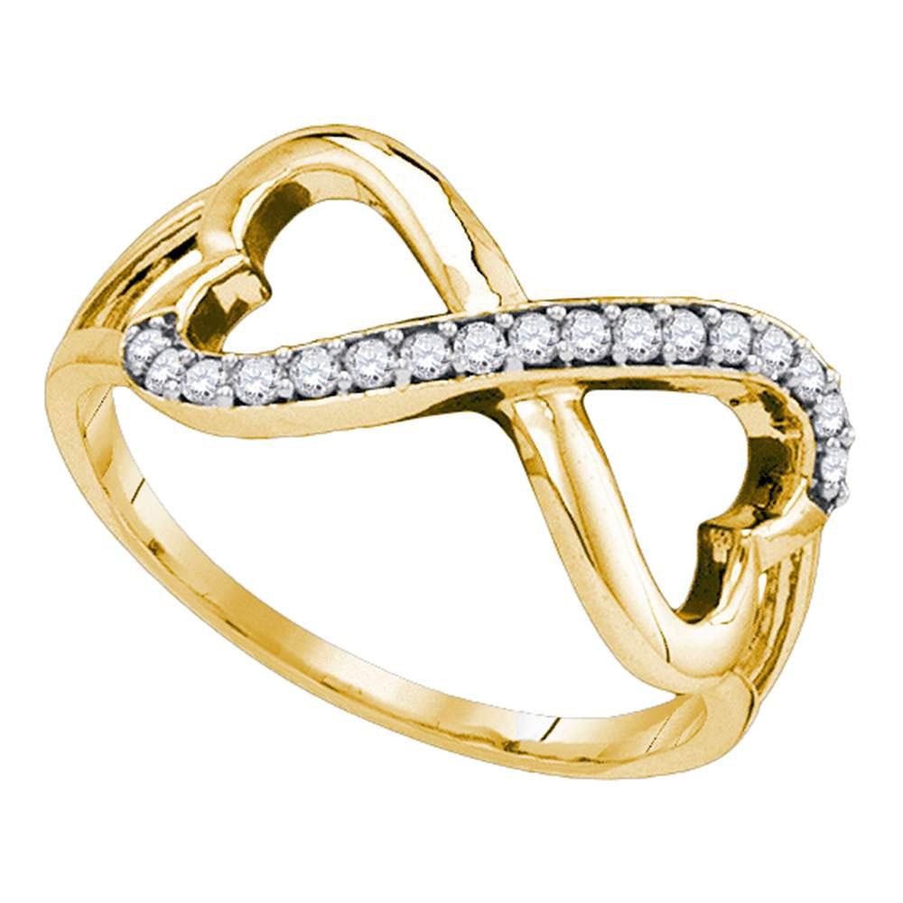 GND Diamond Heart Ring 10kt Yellow Gold Womens Round Diamond Infinity Double Heart Ring 1/6 Cttw