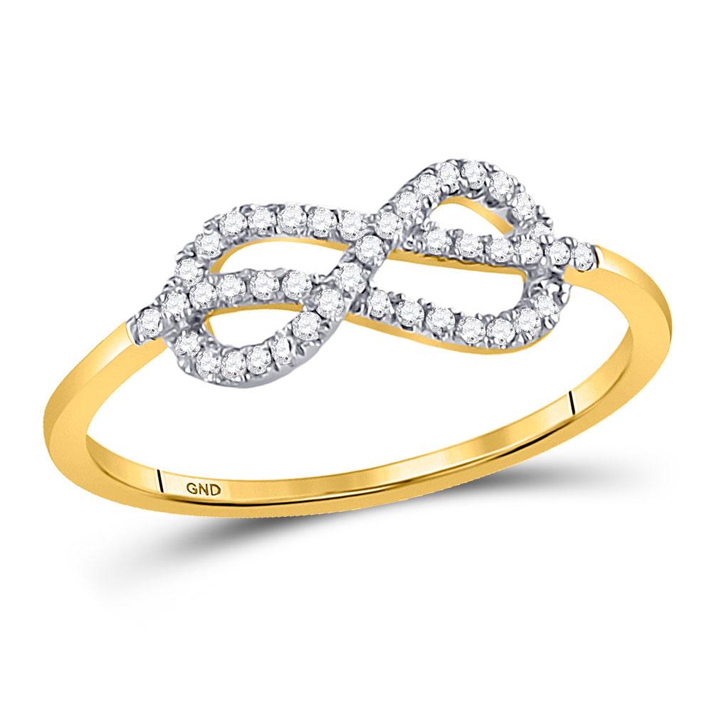 GND Diamond Heart Ring 10kt Yellow Gold Womens Round Diamond Infinity Fashion Ring 1/6 Cttw