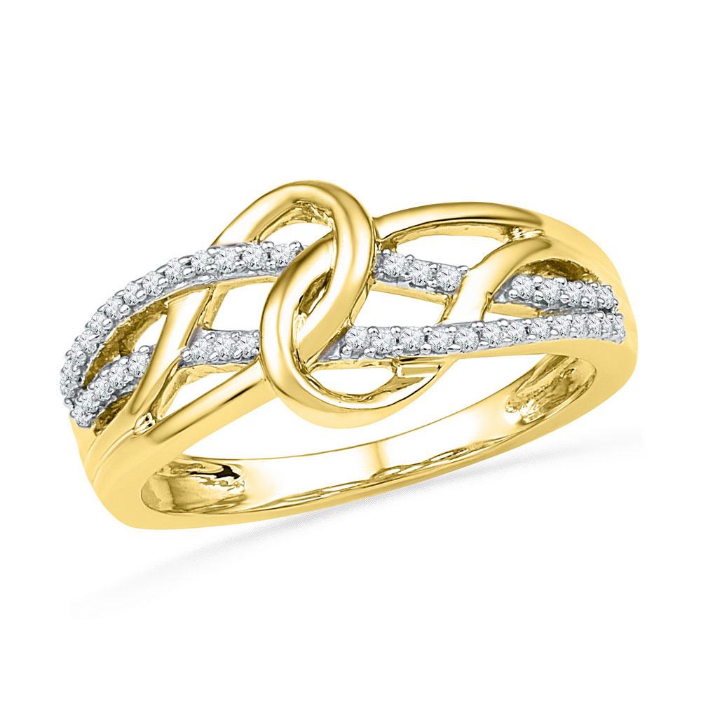 GND Diamond Heart Ring 10kt Yellow Gold Womens Round Diamond Infinity Loop Knot Lasso Ring 1/6 Cttw