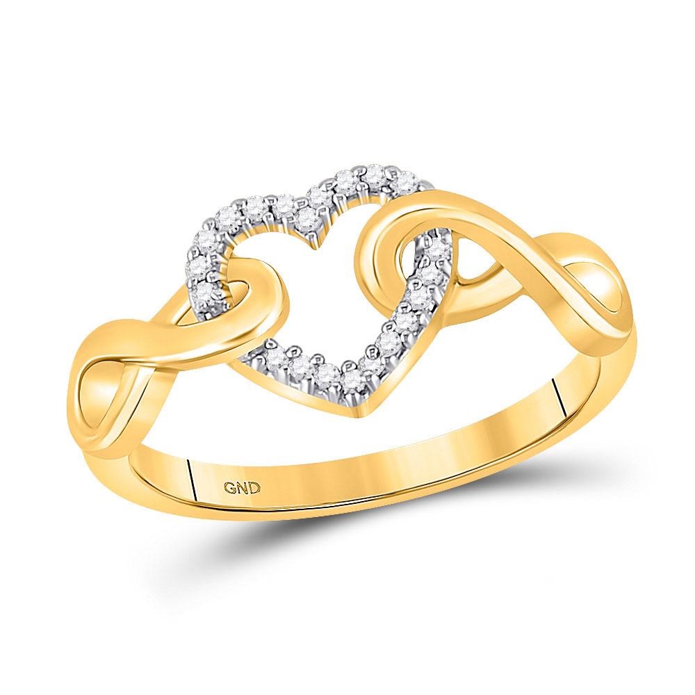GND Diamond Heart Ring 10kt Yellow Gold Womens Round Diamond Infinity Twist Heart Ring 1/10 Cttw