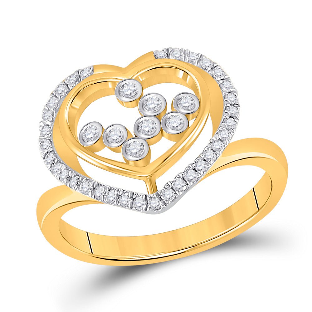 GND Diamond Heart Ring 10kt Yellow Gold Womens Round Diamond Scattered Heart Ring 1/3 Cttw