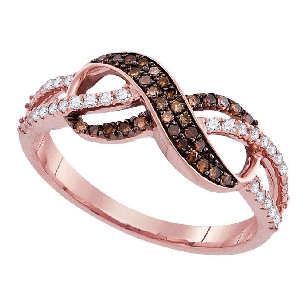 GND Diamond Heart Ring 14kt Rose Gold Womens Round Brown Diamond Infinity Ring 1/3 Cttw